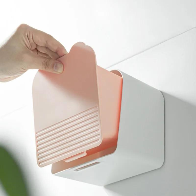 Punch-Free Bathroom Dustproof Sanitary Napkin Storage Boxes Wall-Mounted Cosmetics Shelf Home Plastic Sundries Organization Bins