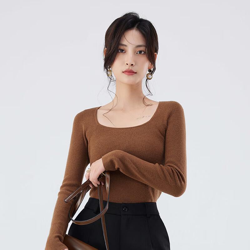 

FengXun Women s Square Neck 100% Wool Slim Fit Sweater S