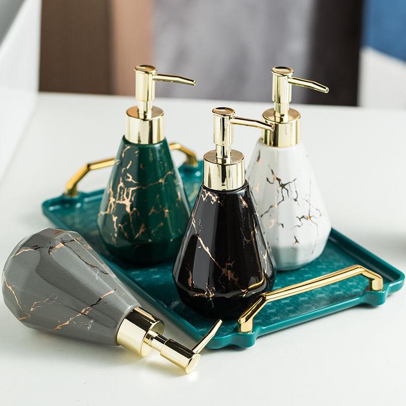 Simple Ceramic Diamond Storage Bottle Marbled Lotion Shampoo Storage Bottle Soap Liquid Container Bathroom Ornament Accessories