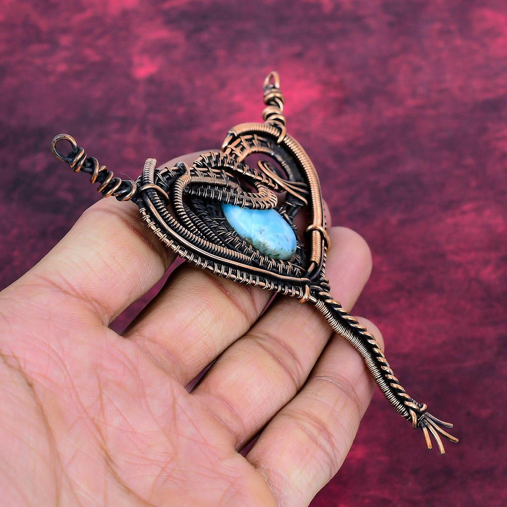 Larimar Pendant Copper Wire Wrapped Pendant Handmade Jewelry Gemstone Pendant
