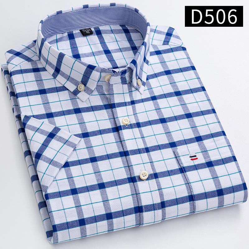 Neues Herren Social Shirt Kurzarm 100% Reine Baumwolle Oxford Weich Geknöpft Kariert Formal Herrenkleidung Tasche Social Shirt S-7XL