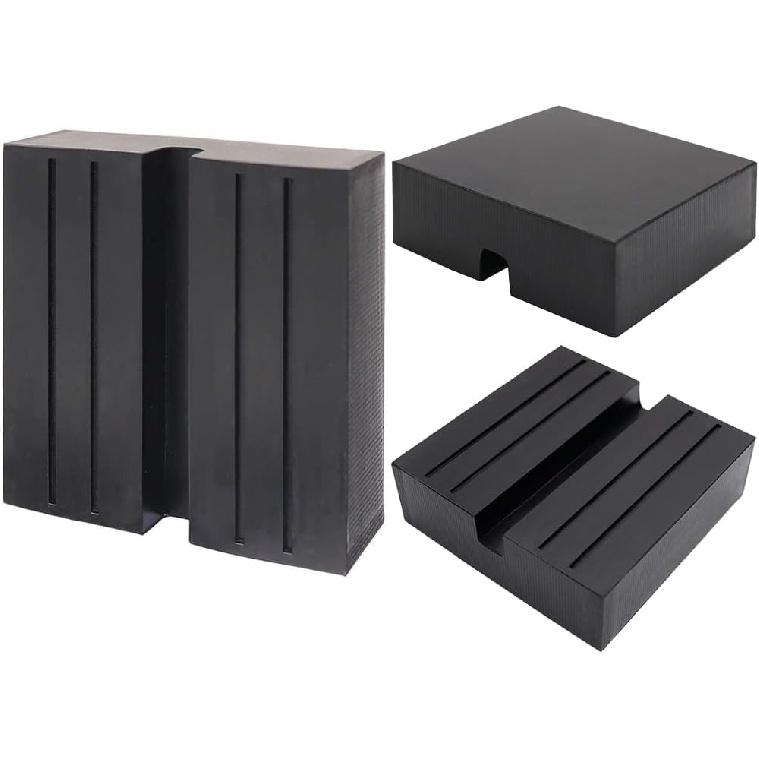 2 Packs Square Jack Pad, Black Anti-Slip Rail Adapter Support Block, Slotted Frame Rubber Frame Rail Protector