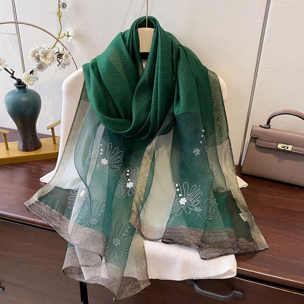 New Spring Hot Diamond Big Flower Order Pearl Versatile Warm Scarf Shawl Scarf for Women