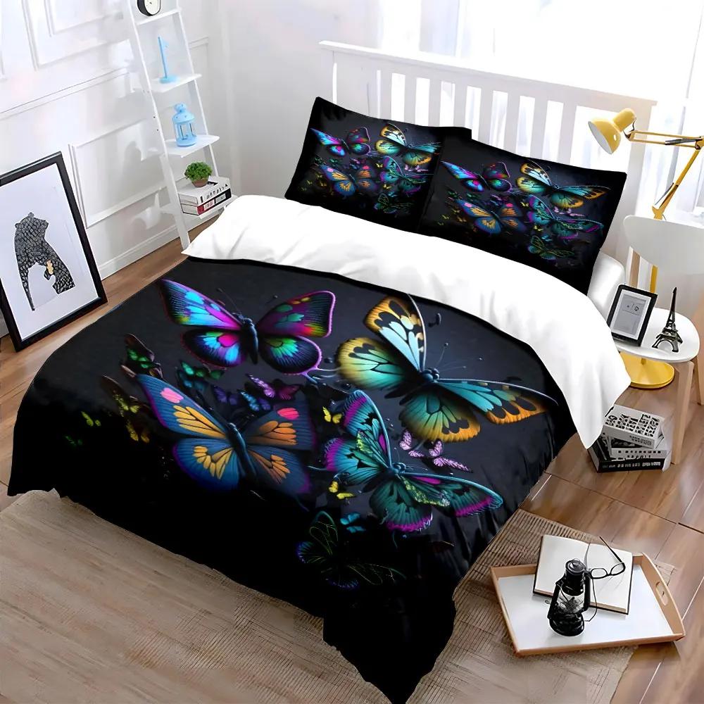 Colorful Butterfly Decor bedding Set Multiple sizes kid's and adults' bedroom Exquisite 3PC bedding set gift