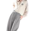 Women's Light Grey High-Waist Wide Leg Wool Pants - Casual Autumn Floor-Length Straight Sport Trousers