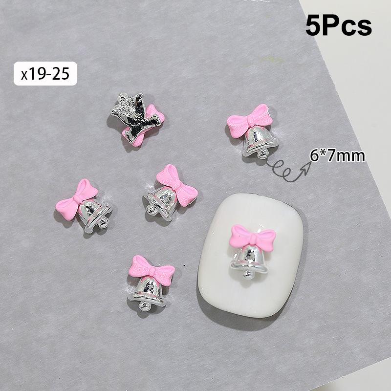 5 Stück Weihnachten Legierung Nagelzubehör Mini Farbige Schleife Glocke Schmuck Nagelkunst Charms Dekorationen 3D Flache Rückseite Teile