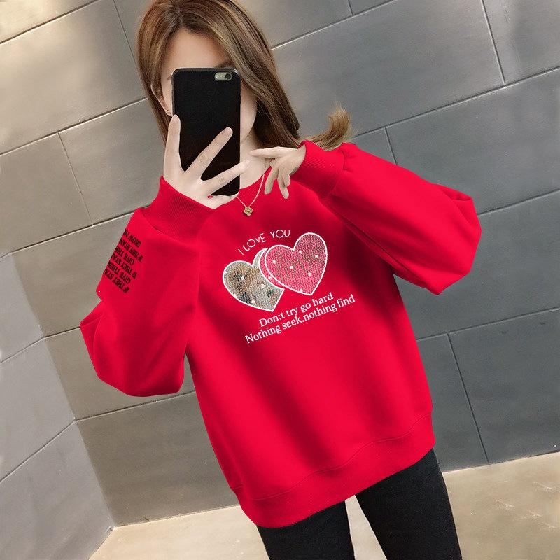Women's Plus Size Round Neck Loose Slimming Hoodie - Velvet/No Velvet, Fashionable for Spring, Autumn, Winter
