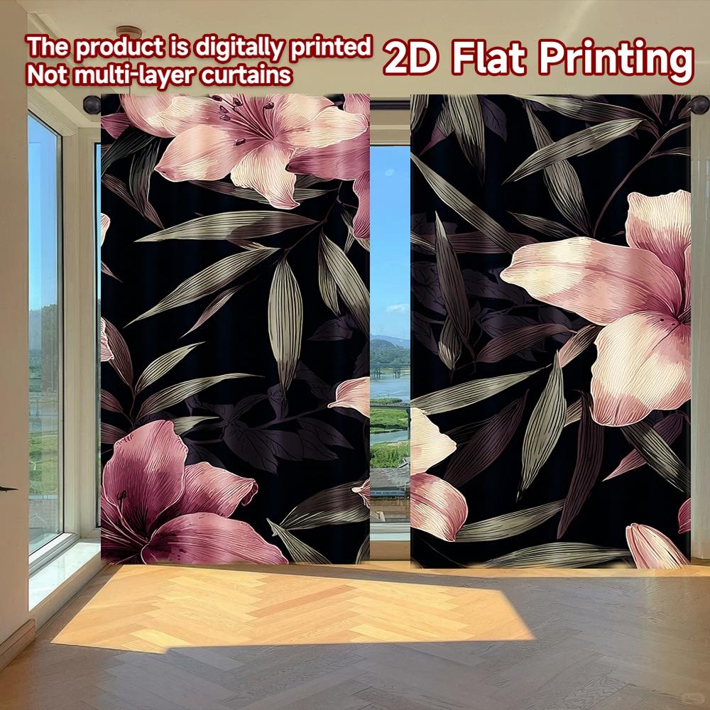 

Flat Printing Curtains Without Rod Floral Elegance Black April Fools Is Day Holiday Digital Set Of 2 Made Polyester W100*H70(CM)-Hooks&2PCS