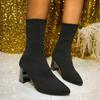 Women's High-heeled Boots for Autumn and Winter - Mesh Pointed-toe Chunky Heel  Ankle-length Sock Boots