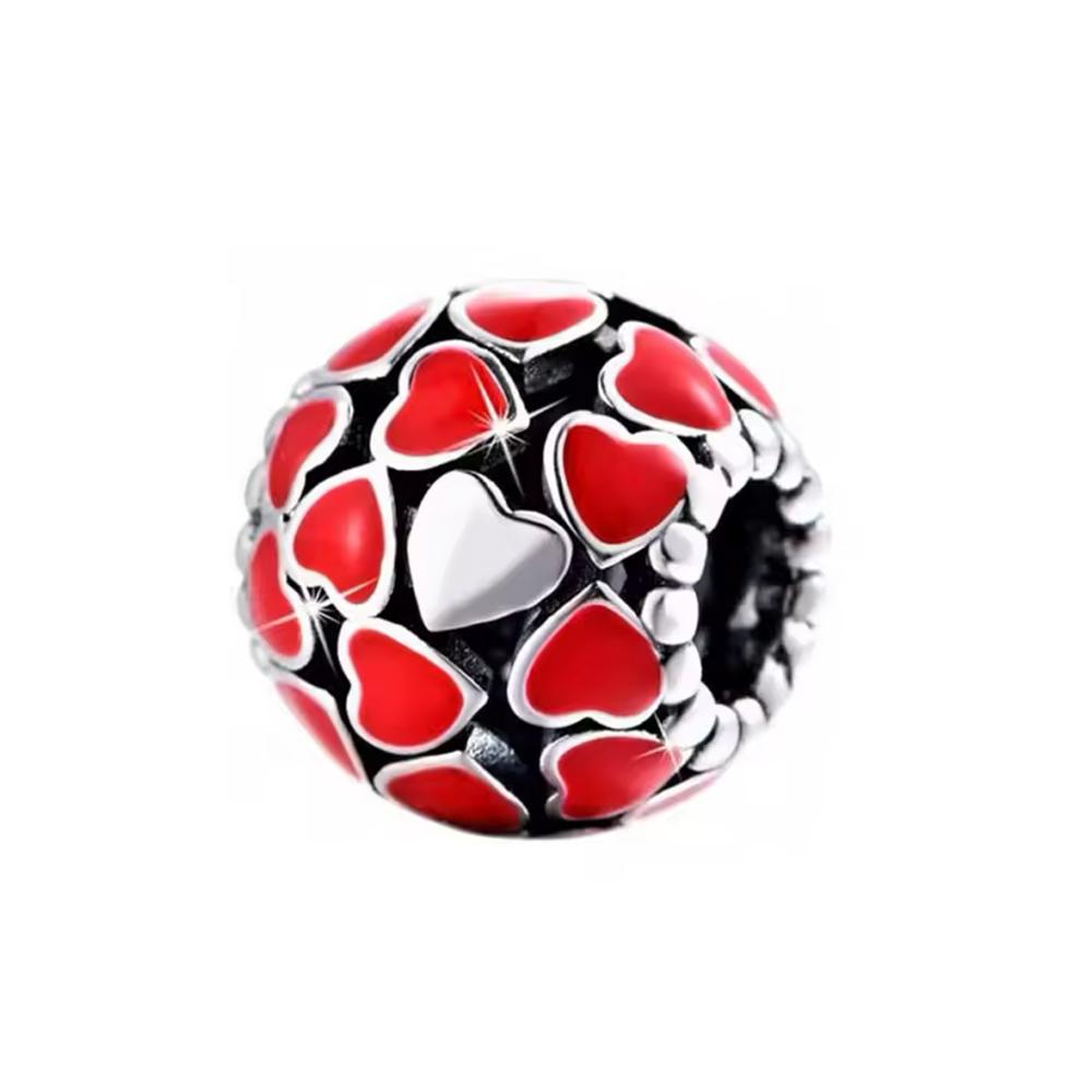 I Love You Valentine'S Day Sparkling Pink Diamond Love Copper Charm Beads Fit For Original Bracelets Diy Women'S Jewelry Gift