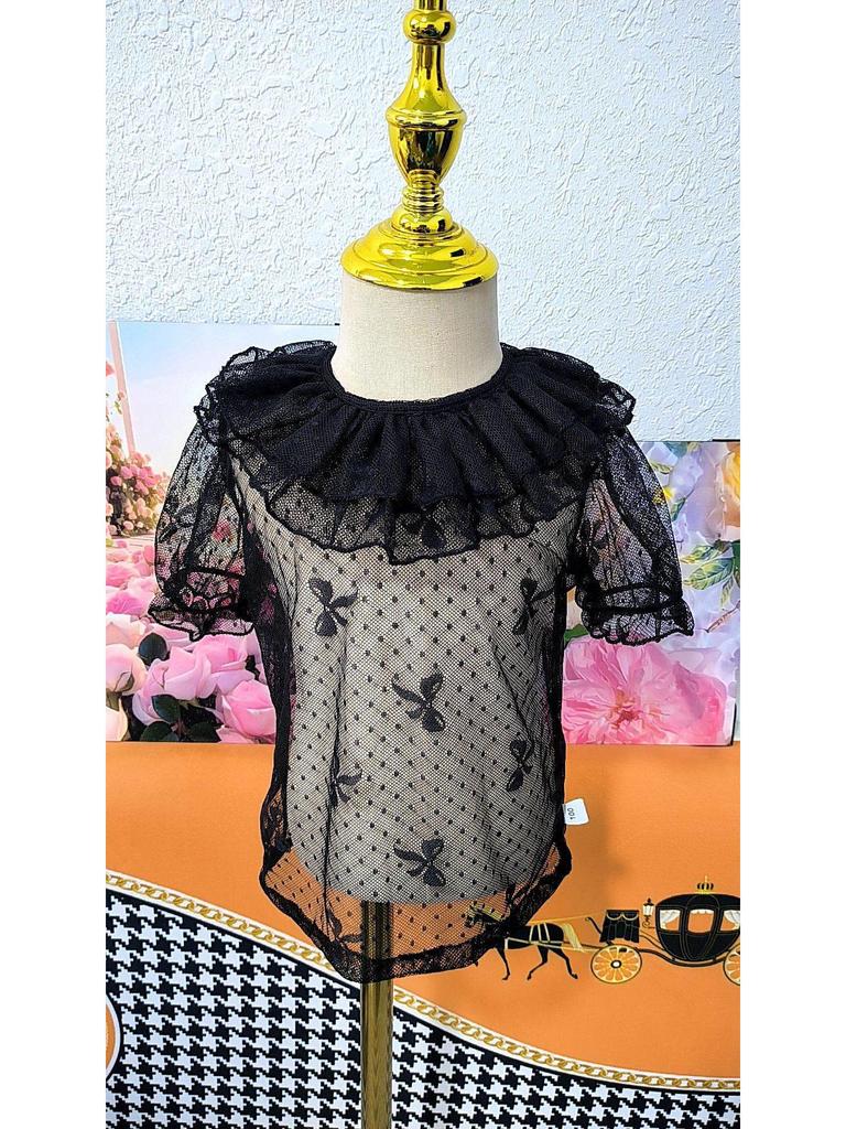 Lolita Spets Dubbla Lager Babydoll Sommartopp för Flickor