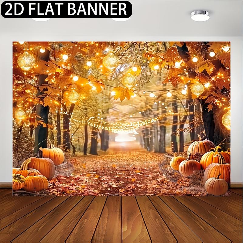 2D flat banner 1PC Thanksgiving Harvest Party - Golden maple leaves pumpkins and hanging lanterns for autumn decorations