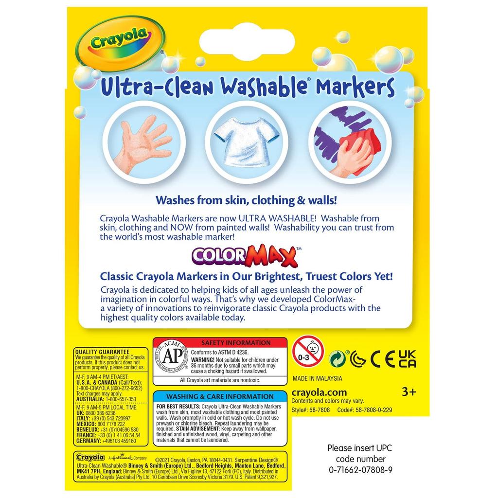 Crayola Marker 8 Classic Bold Product Number 587808 Water-Removable Pens, Colors, Tip, Authentic,