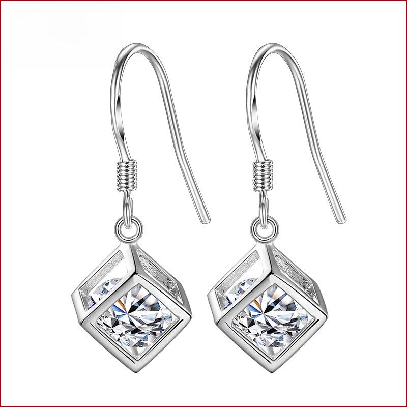 

Magic Cube Silver Earrings: Stylish Korean Square Ear Hooks for Girls