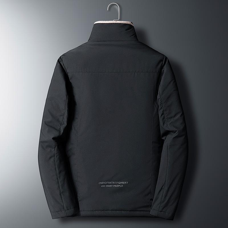 Men's Winter Stand-up Collar Coat with Fleece and Warm Cotton-padded Jacket Thickened Solid-color Down Jacket