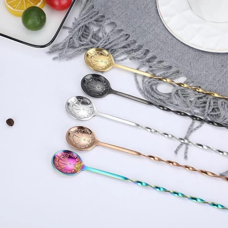 32cm Long Handle Cocktail Spiral Stirring Spoon Fork Stainless Steel Whiskey Stirring Stick Cocktail Shaker Bar Accessories