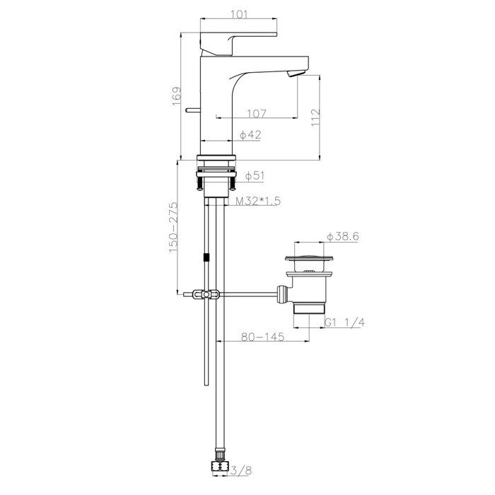 2PCS CECIPA Bathroom Basin Mixer with Pull Rods, Basin Tap Height 112 Mm