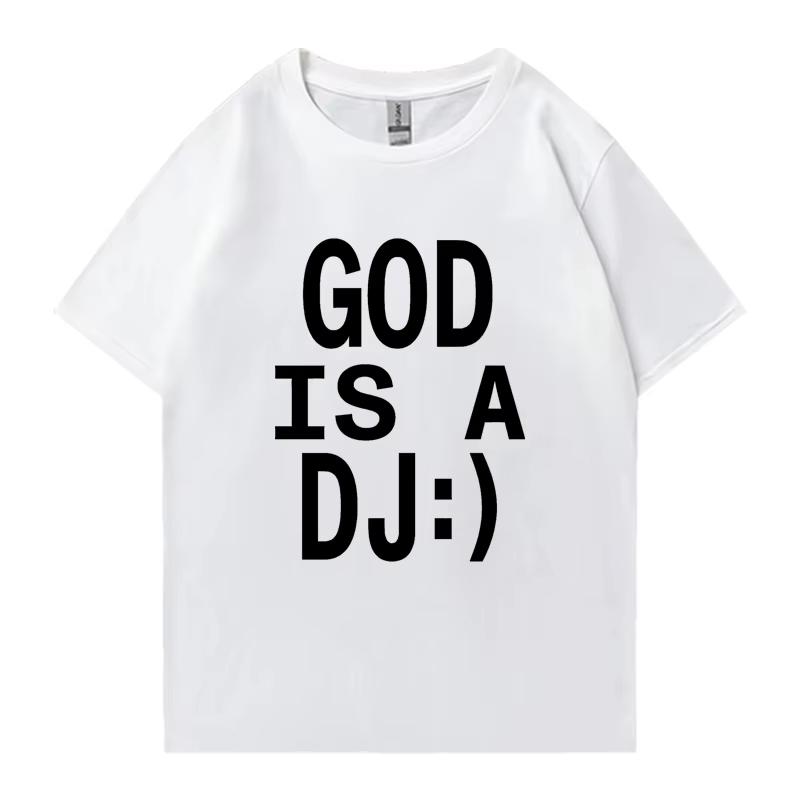 God Is A DJ Print Sommer Oversized T-Shirt Rundhals Herren Damen Kurzarm 100% Baumwolle T-Shirts Rundhals Oversized Unisex Oberteile