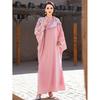 Middle East Dubai Fashion Floral-Print Beaded Robe Batwing Sleeve Dress Printed Bat Sleeve Dress