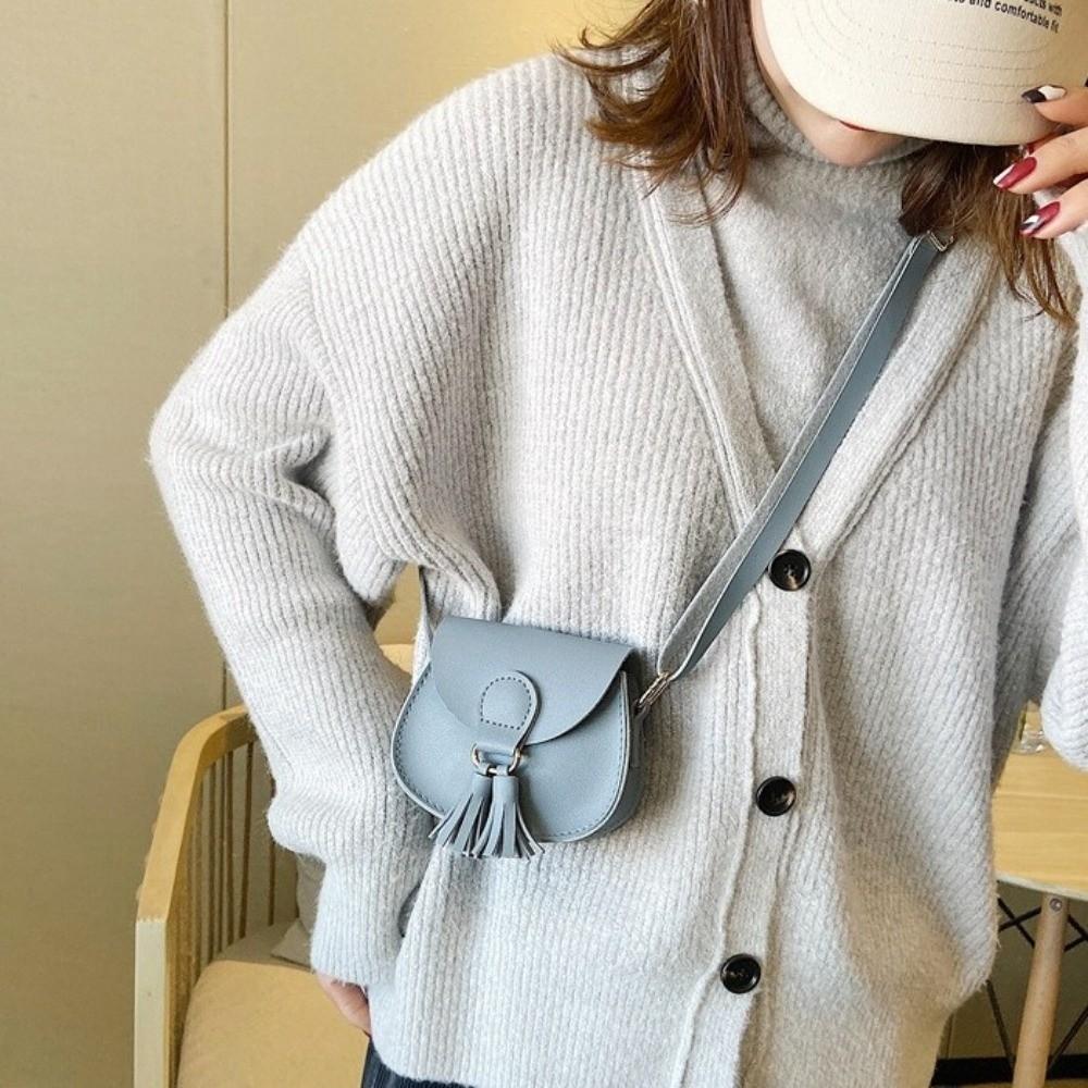 Cute Hook Design Mini Bag PU Leather Tassels Princess Purse Solid Color Crossbody Bag Children Girls
