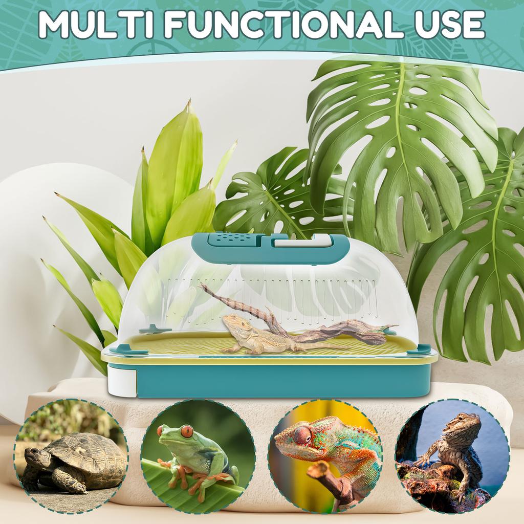 Reptile Feeding Box Portable Transparent Snail Breeding Box with Drawer Tray and Handle Reptile Transport Container for Lizard