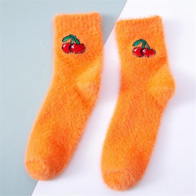 Kawaii Women Fruit Fluffy Socks Thermal Fuzzy Socks Female Ladies Fashion Warm Avocado Cherry Eggplant Floor Sleep Sock