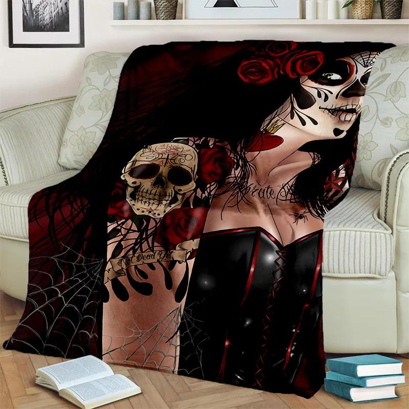 Coperta Orrore Teschio Femminile Ragazza Morta Gotica, Morbida Coperta da Lancio per Casa Camera da Letto Letto Divano Picnic Viaggio Ufficio Coperta Coprente Bambino