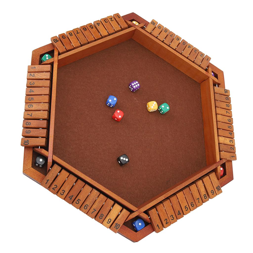 Wooden Board Game Math Box Dice Game Players Shut Family Table Board Dice Game for 1‑6 Players