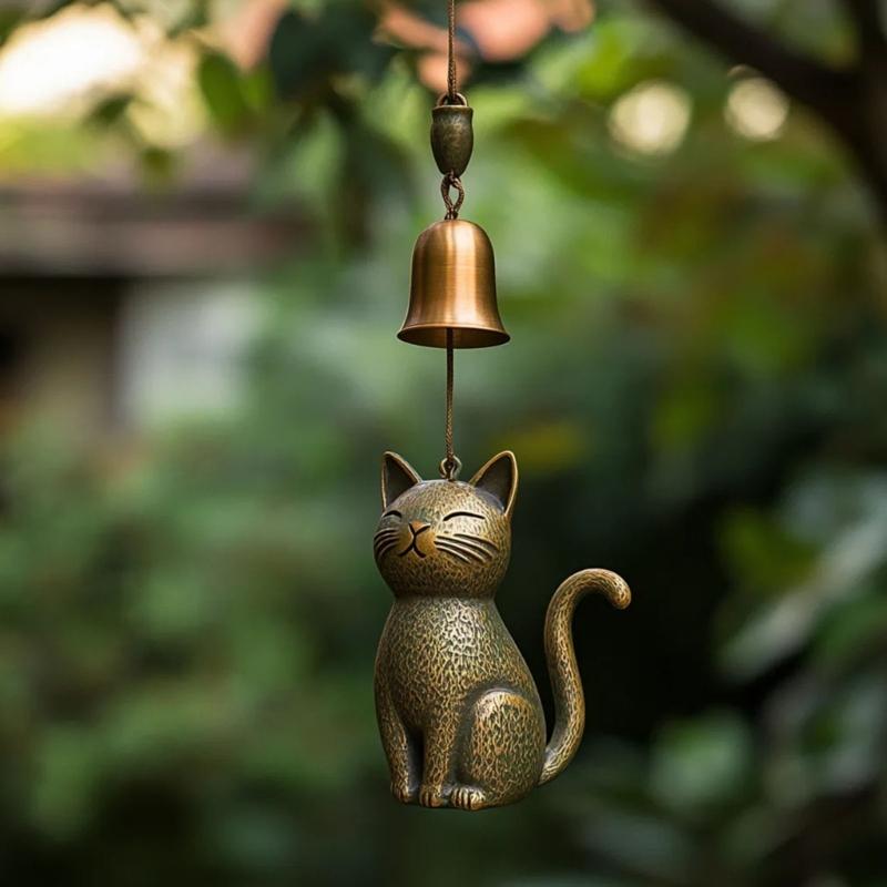 Bronze Finish Kitten Shape Wind Chimes with Durability Nylon Cords Perfect Gift for Kitten Lover Home Decoration