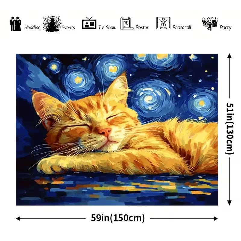 2D Van Gogh Starry Night Sleepy Orange Tabby Cat Tapestry Wall Decor