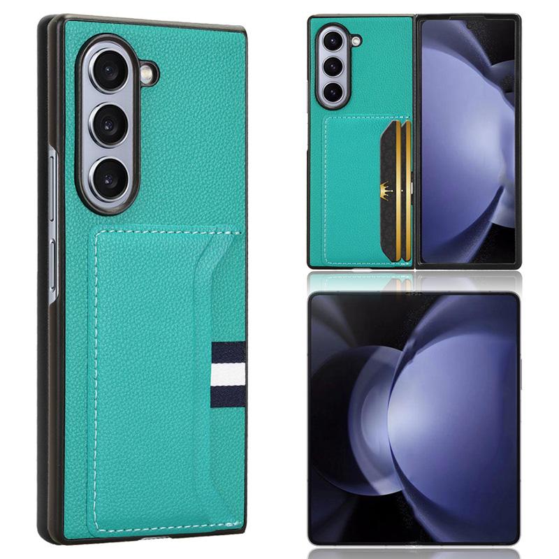 

Чехол для Samsung Galaxy Z Fold6 5G с держателем для карт, кожа личи + ПК, складной чехол для телефона Green