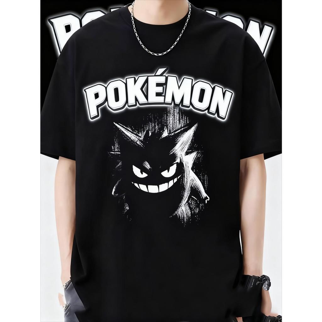2025 Summer Poksammon Animation Brand 100 Cotton Gengar Printed Tshirt for Men and Children Harajuku Casual Short Sleeve Y2k