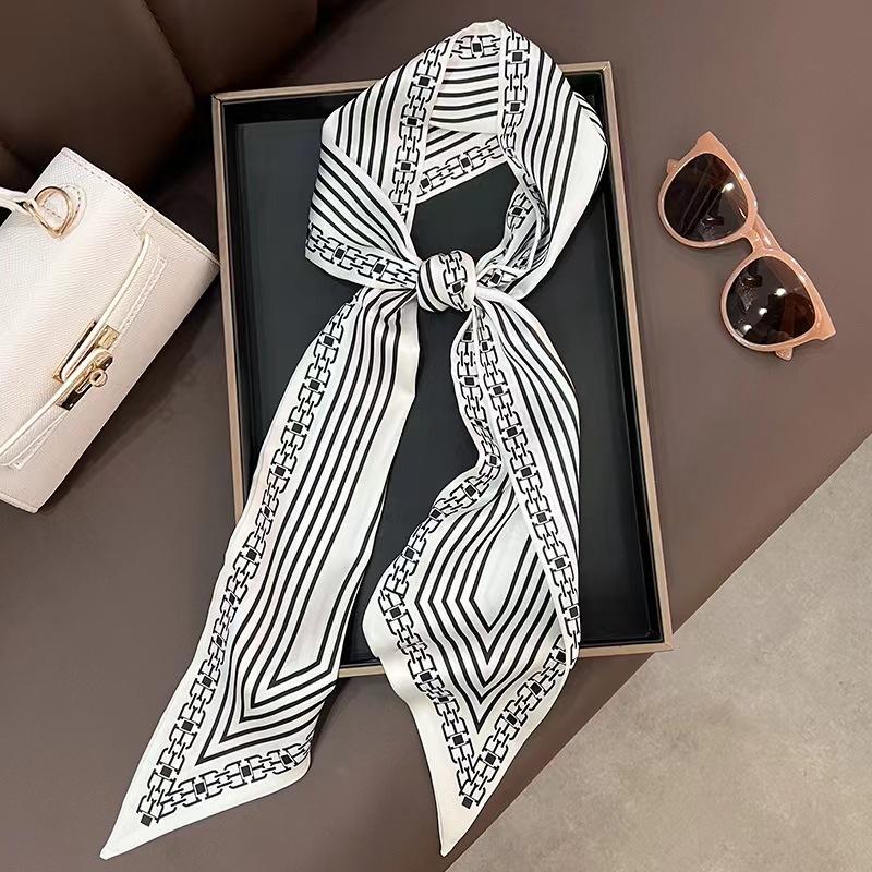 Luxury Design Silk Skinny Headwear Scarf Women Print Spring Neck Tie Hair Hand Bag Ribbon Wrist Belt Foulard Headband Lady