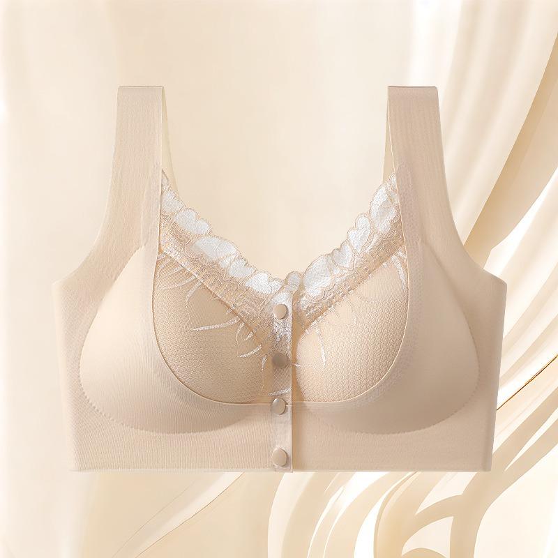 Women Comfortable Front Buckle Wireless Seamless Lace Gathering Bra