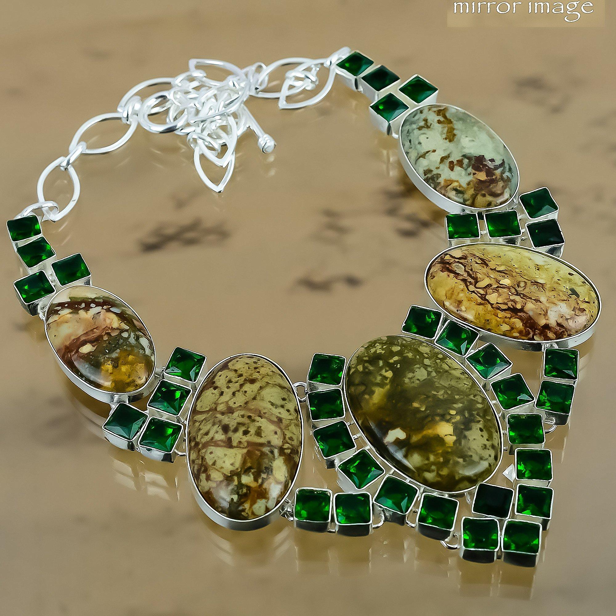 

Natural Rhyolite Gemstone Chain Adjustable Necklace 925 Silver For Girls Adjustable