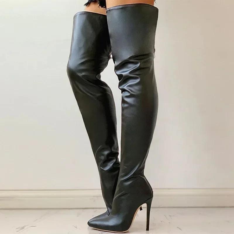 Módní Sexy Stiletto Ultra Extrémně Vysoké Podpatky Večerní Klub Párty Stehenní Kozačky Ženy Štíhlá Noha Strečové Nadkolenní Kozačky Boty 46
