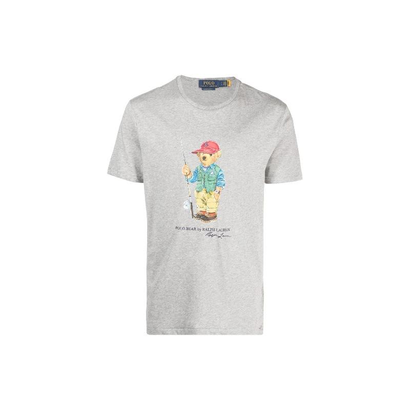 Ralph Lauren Polo Bear SS23 Bear Pattern Letter Logo Cotton Crew Neck Pullover Short Sleeve T Shirt Men Gray 710853310-019