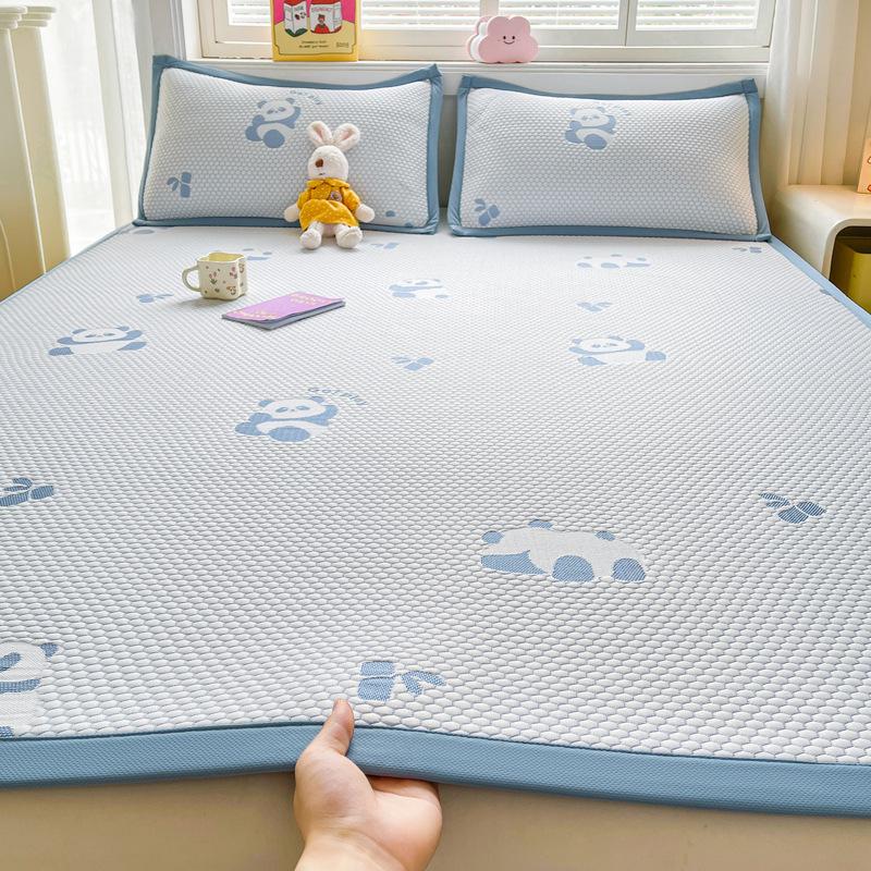 Summer Nude Ice Silk Cooling Mat Set: 3-Piece, Soft, Machine-Washable, A-Class Fitted Sheet