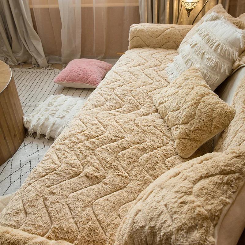 Winter Thick Plush Sofa Cushion New 2025 Cream Style Light Luxury Non Slip Cushion Universal L Sofa Couch Cover Cloth Pillowcase