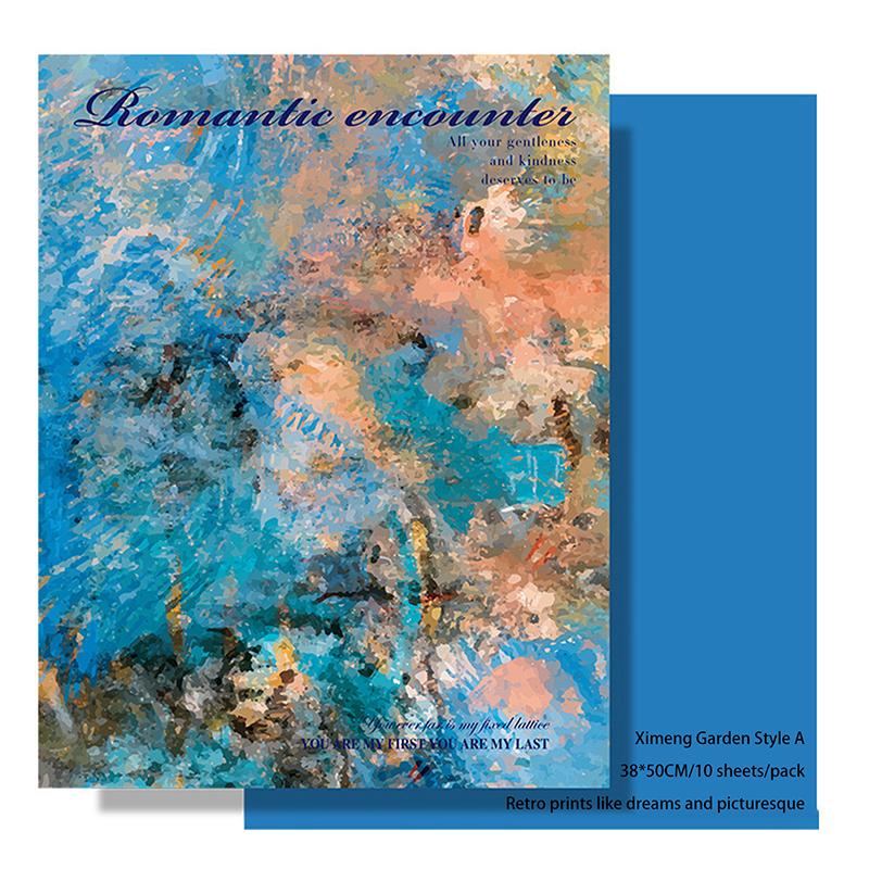 

38X50Cm Oil Painting Style Flower Paper Thickened Kraft Paper Waterproof Flower Packaging Paper Rose Bouquet Floral Diy Material синий