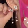 Butterfly Tassel Earrings with Crystal Accents Dangle Chain Drop Earrings for Women Fashion Jewelry Accessories