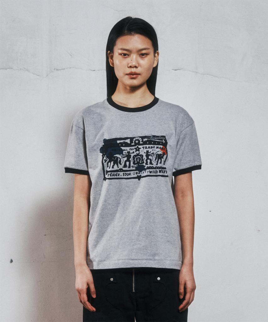 THEVINYLHOUSE Cowboy Pictogram Ringer Tee Gray