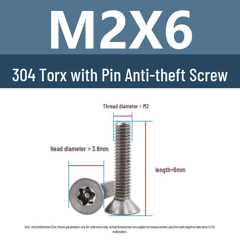 Yigu 304 Tamper-Proof Countersunk Torx Pin Screws, M2-M8, Flat Head, Anti-Removal