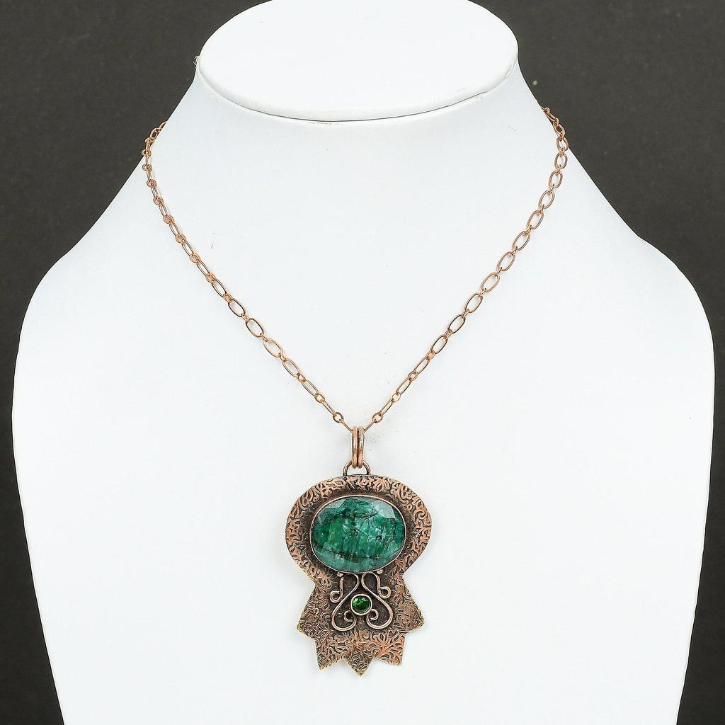 Faceted Zambian Emerald Pendant Chrome Diopside Pendant Copper Pendant Genuine Gemstone Pendant Handmade Copper Jewelry Birthstone Pendant