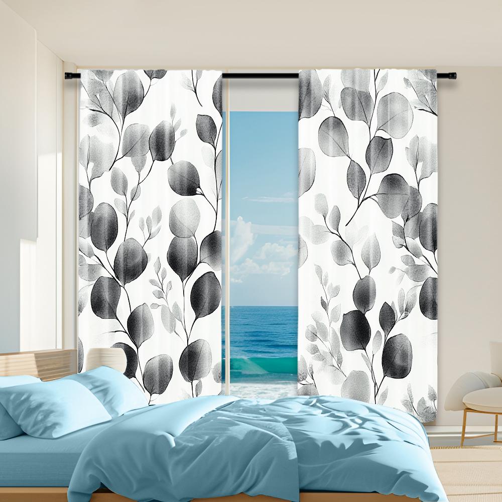 

2 pcs, versatile polyester transparent curtains for home decoration Leaf Floral for use in bedrooms and living rooms 29x65in(75x166cm)
