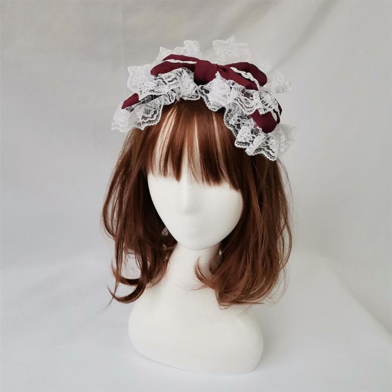 Lovely Sweet Hairband Maid Cosplay Headband Lolita Ruffled Lace Headwear Handmade Double Layer Bowknot Hair Accessory