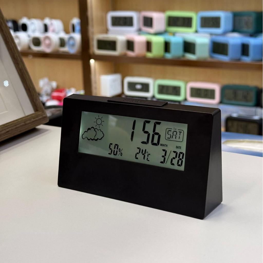 Einfache Leuchtende Tischuhr mit Wetteranzeige, Thermometer, Hygrometer und Alarm für Studenten und Kinder