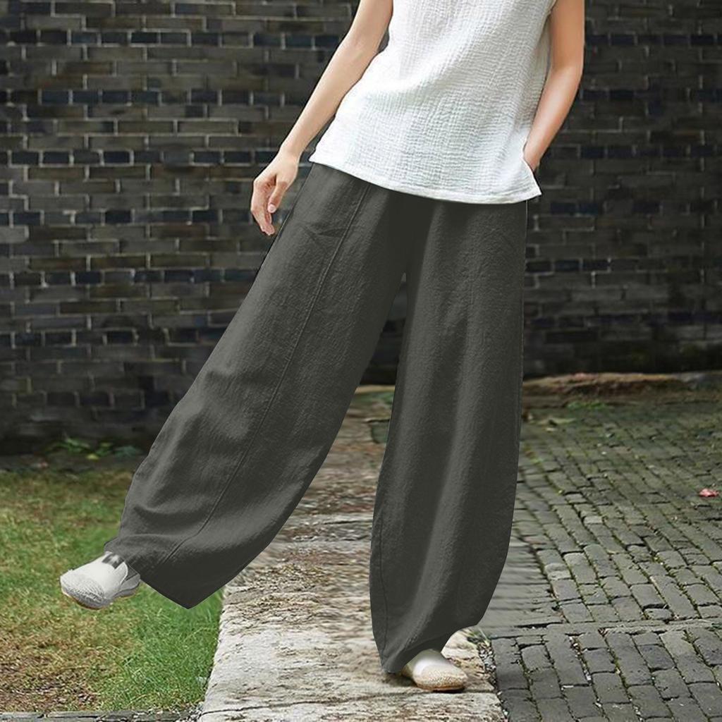 Women's Fashion Cotton Linen Loose Casual Solid Color Pants With Pockets
