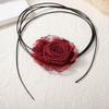 French warm, fashionable, simple and romantic Valentine's Day fabric spinning three-dimensional burgundy rose pendant necklace