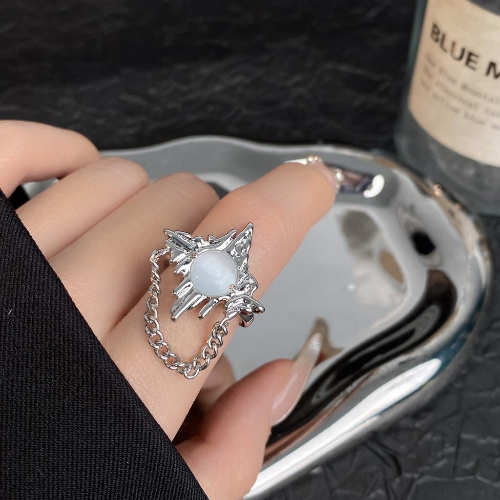 Vintage Irregular Zircon Open Ring for Women Men Punk Gothic Sliver Color Crystal Adjustable Couple Rings Y2K Egirl Zircon Gifts